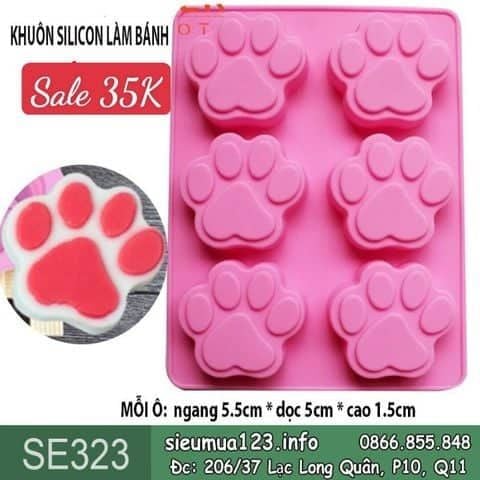 Khuôn silicon 6 chân mèo to 5,5cm ( SE323 ) mẫu 2024
