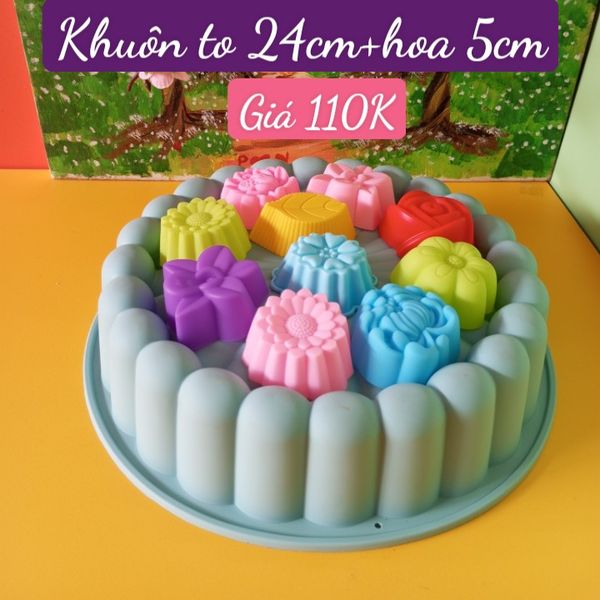 Sét khuôn silicon tròn 24cm và 10 hoa lớn 5cm ( SM1831 ) mẫu 2024