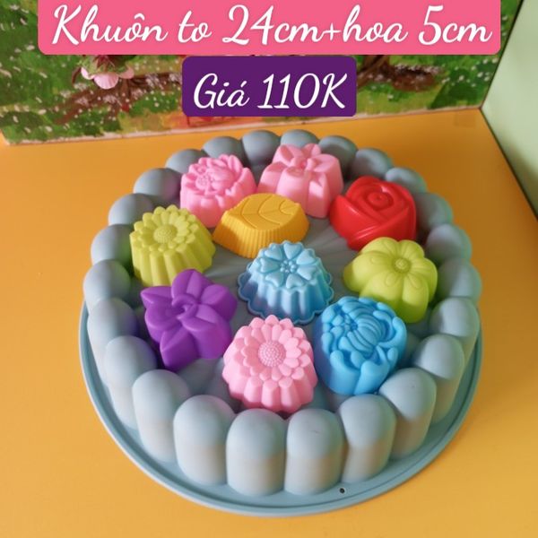 Sét khuôn silicon tròn 24cm và 10 hoa lớn 5cm ( SM1831 ) mẫu 2024