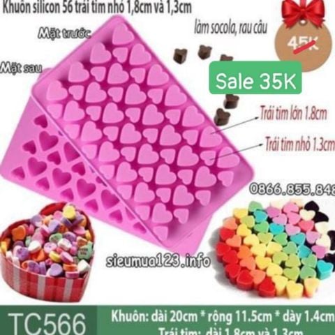 Khuôn silicon chip chip 56 trái tim lớn nhỏ 1,8cm và 1,3cm ( TC566 ) SALE OFF