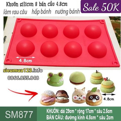 Khuôn nướng bánh silicon 8 bán cầu 4.8cm ( SM877 )