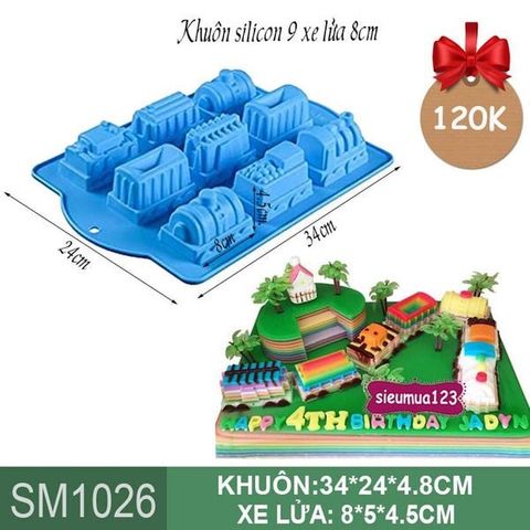 Khuôn silicon làm bánh xe lửa 9 toa to 8cm ( SM1026 )