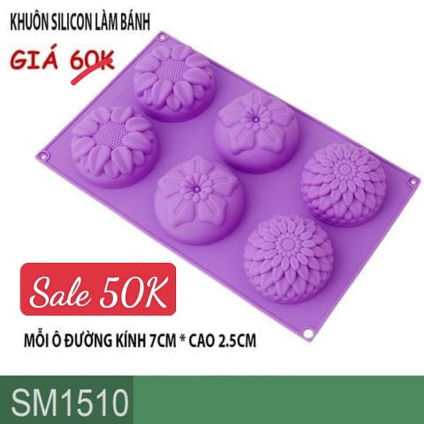 Khuôn silicon 6 hình hoa hướng dương mai cúc 7,2cm ( SM1510 )