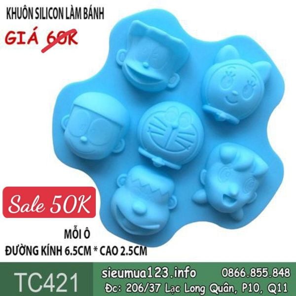 Khuôn silicon 6 mặt nhân vật hoạt hình Doremon 6,5cm ( TC421 ) CÒN NHIỀU