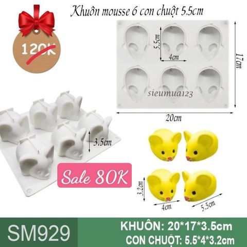 Khuôn bánh mousse: Khuôn 6 con chuột 5,5cm ( SM929 )