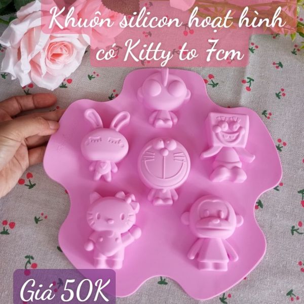 Khuôn silicon 6 con thú hoạt hình doremon kitty thỏ khỉ siêu nhân 7cm ( TC392 ) mẫu 2024