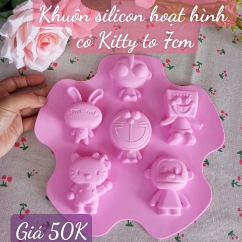 Khuôn silicon 6 con thú hoạt hình doremon kitty thỏ khỉ siêu nhân 7cm ( TC392 ) mẫu 2024