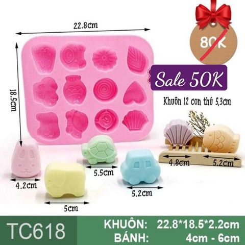 Khuôn nướng bánh silicon 12 tim lá rùa 5,3cm ( TC618 )