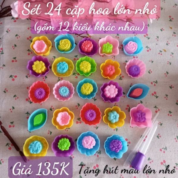 Sét 24 cặp khuôn silicon hoa lớn nhỏ ( SM1883 ) mẫu 2024