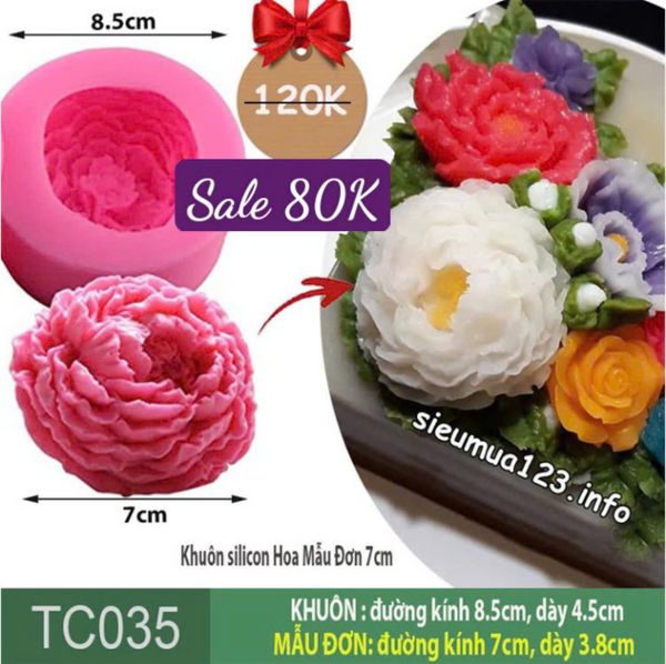 Khuôn silicon Hoa Mẫu Đơn Nở Xòe Lớn 7cm ( TC035 )
