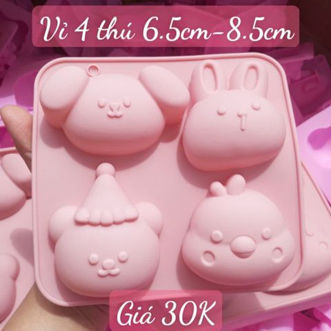 Khuôn silicon 4 con thú to 6,5cm - 8,5cm ( SM1885 ) mẫu 2024