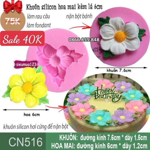 Khuôn silicon hoa mai kèm lá 6cm ( CN516 )