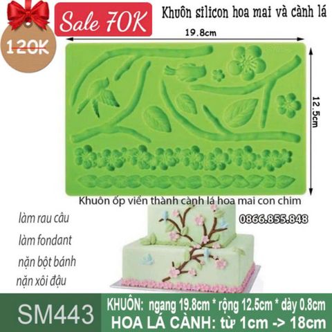 Khuôn silicon ốp viền cành lá hoa mai con chim ( SM443 )