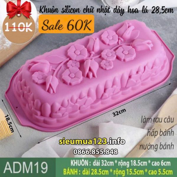 Khuôn silicon làm bánh rau câu chữ nhật dây hoa lá 28,5cm ( ADM19 )