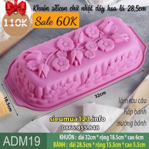 Khuôn silicon làm bánh rau câu chữ nhật dây hoa lá 28,5cm ( ADM19 )
