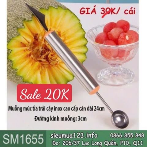 Muỗng múc tỉa trái cây inox cao cấp cán dài 24cm ( SM1655 )