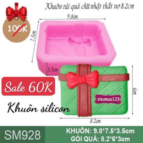 Khuôn silicon gói quà chữ nhật thắt nơ 8,2cm ( SM928 )