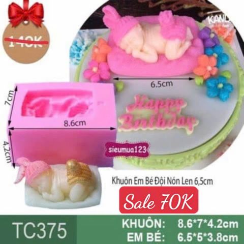 Khuôn Silicon Em Bé Baby Chu Mông Đội Nón Len Nằm Trên Gối 6.5cm*5cm ( TC375 ) làm rau câu