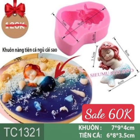 Khuôn silicon làm rau câu nàng tiên cá ngủ cài sao dài 8cm ( TC1321 )