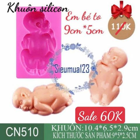 Khuôn silicon em bé baby nằm chu mông lớn ( CN510 )