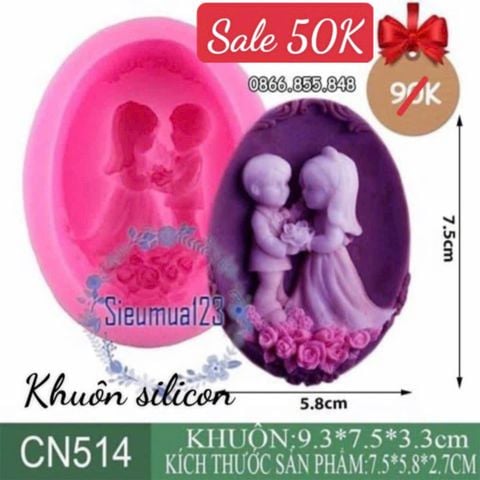 Khuôn silicon làm rau câu cô dâu chú rể kết hôn trên bãi biễn ( CN514 )