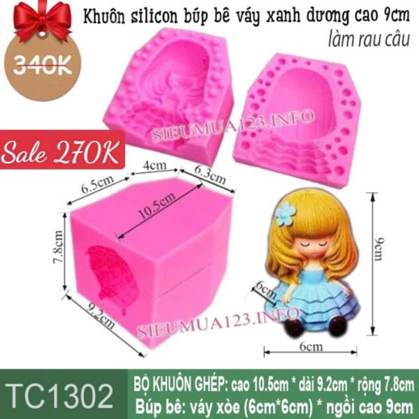 Khuôn silicon công chúa váy xanh dương cao 9cm ( TC1302 ) còn 4 cái