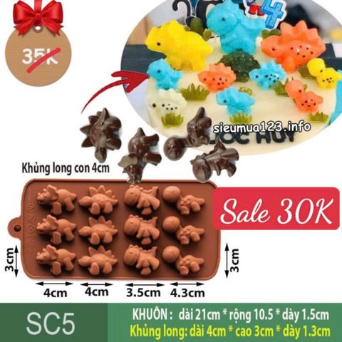Khuôn silicon làm socola 12 Con Khủng Long Nhỏ 4cm ( SC5 )