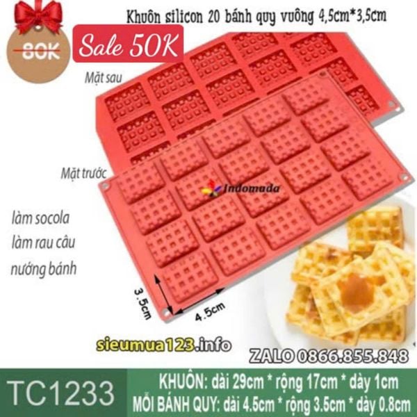 Khuôn silicon 20 bánh quy vuông 4,5cm*3,5cm  ( TC1233 )