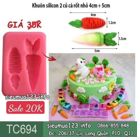 Khuôn silicon 2 củ cà rốt nhỏ 4cm + 5cm ( TC694 )