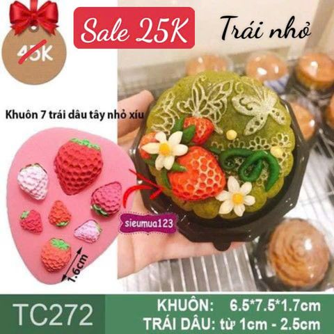 Khuôn silicon 7 trái dâu tây nhỏ xíu 1cm đến 2,5cm ( TC272 )