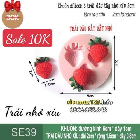 Khuôn silicon fondant 3 trái dâu tây nhỏ xíu 2cm ( SE39 )