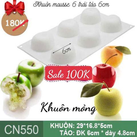 Khuôn bánh mousse silicon : Khuôn 6 trái táo 6cm ( CN550 )