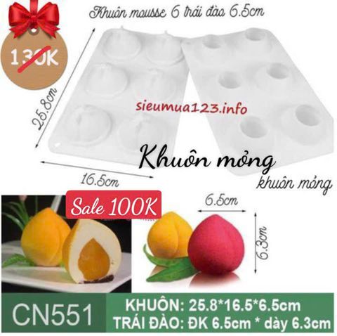 Khuôn bánh mousse silicon : Khuôn 6 trái đào 6,5cm ( CN551 )