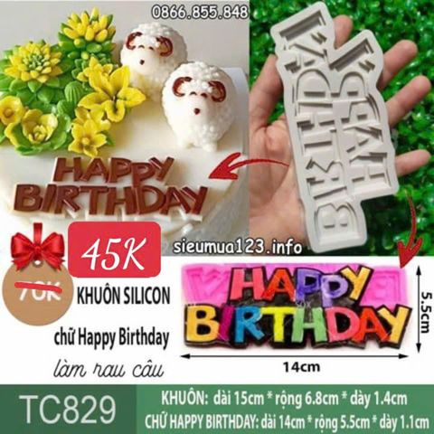 Khuôn silicon chữ happy birthday nét in 14cm ( TC829 )