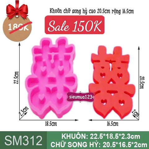 Khuôn rau câu silicon chữ Song Hỷ tiếng Hoa siêu to 20,5cm ( SM312 ) giá 150k