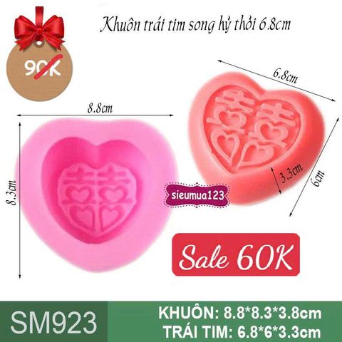 Khuôn rau câu silicon trái tim song hỷ thỏi 6,8cm ( SM923 )
