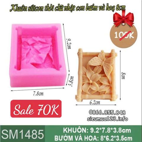 Khuôn silicon thỏi vuông hoa bướm 8cm ( SM1485 )