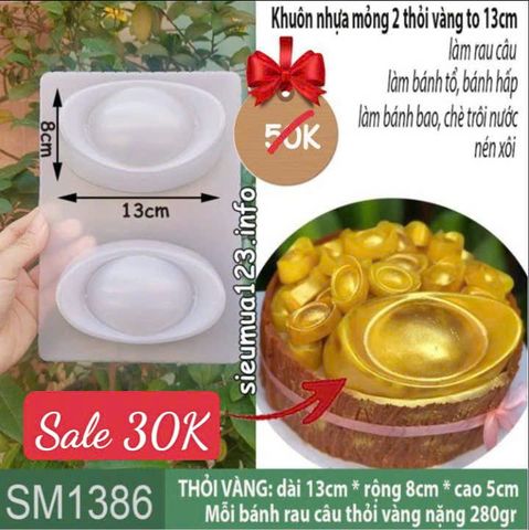 Khuôn nhựa mỏng 2 thỏi vàng to 13cm làm rau câu , bánh tổ ( SM1386 )