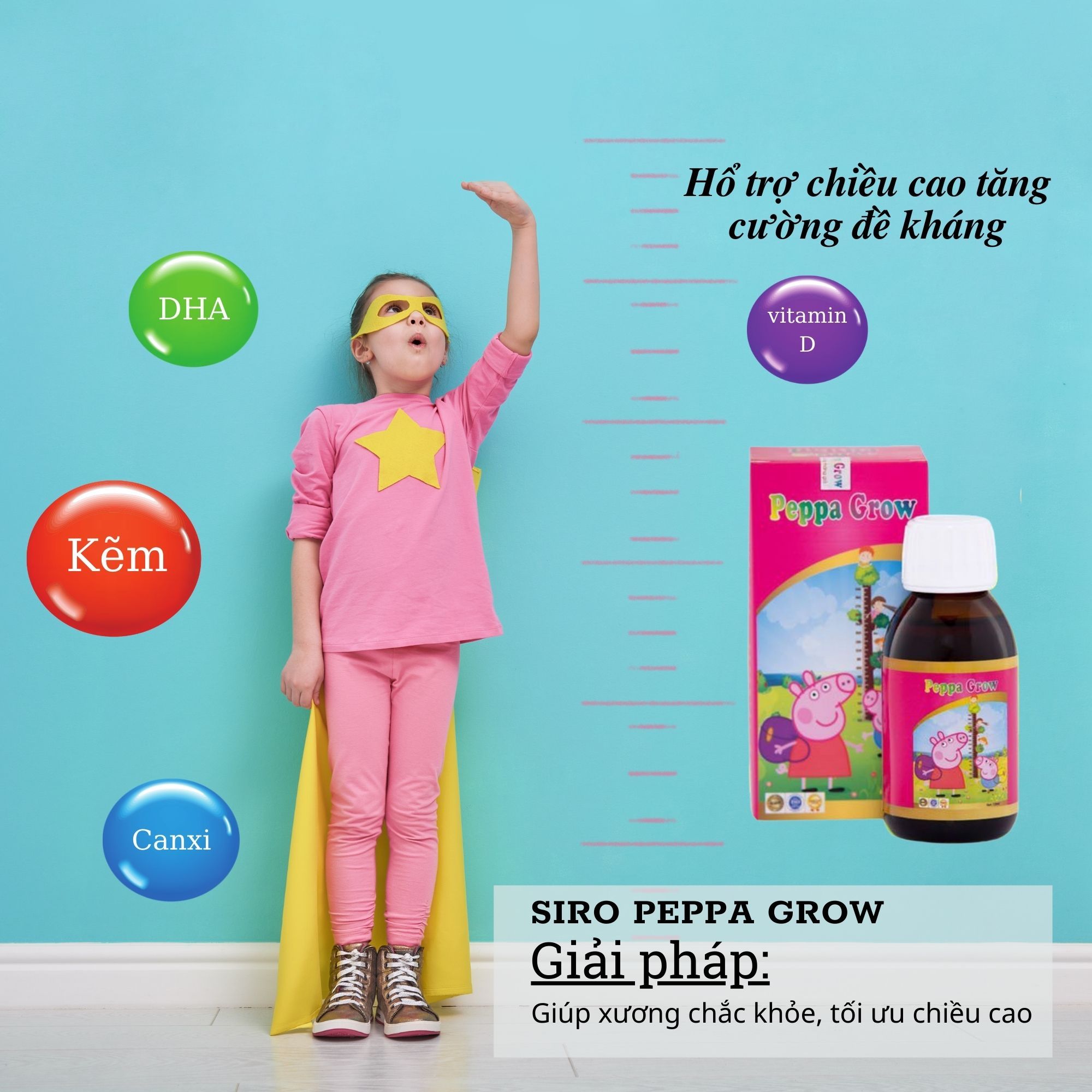  Siro Peppa Grow - Bổ Sung Canxi, Tối Ưu Chiều Cao, Tăng Cường Đề Kháng. 