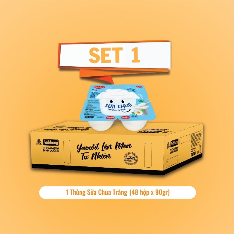  Set 1 - Thùng Sữa Chua Trắng Ánh Hồng - 48 Hộp x 90g 