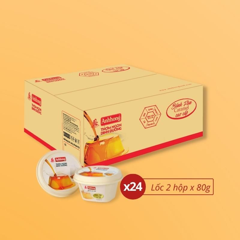  Thùng Bánh Flan Caramel Cao Cấp Ánh Hồng - Thùng 24 Lốc x Lốc 02 hộp x 80g 