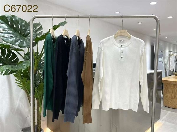  [ẢNH THẬT] Áo Dài Tay Nam Có Cúc Đen/Trắng/Xanh Lá/Ghi/Nâu C67022 