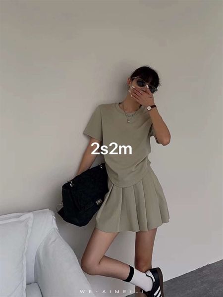  Set cotton AML ant cvn xếp li kèm belt (25113) 