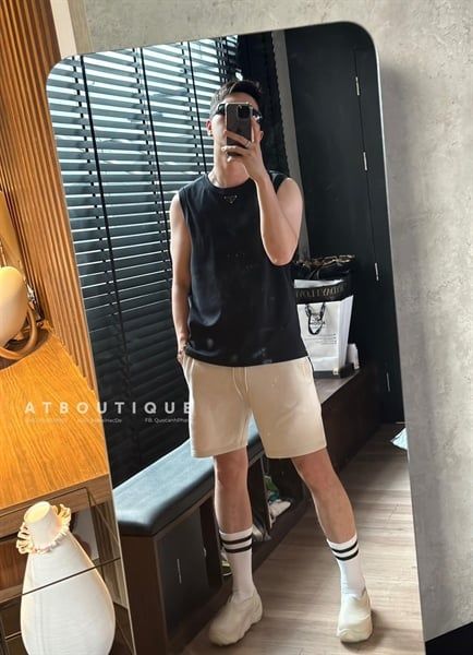  [ẢNH THẬT] Áo Ba Lỗ Nam Trang Trí Ngực Trắng Logo/Đen Logo 