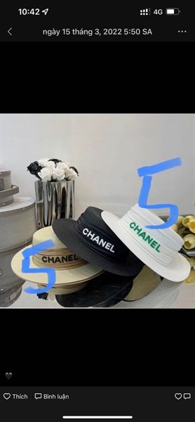  Mũ cói Chanel vành vải logo chữ 