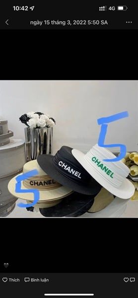  Mũ cói Chanel vành vải logo chữ 