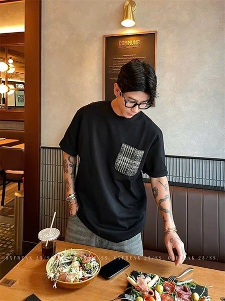  [ẢNH THẬT] Áo Phông Ngắn Tay Nam Túi Ngực Thổ Cẩm 7018 