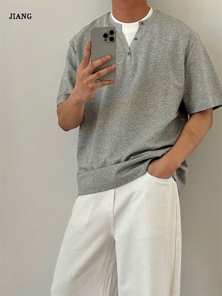  [ẢNH THẬT] Áo Ngắn Tay Nam Henley XT 5831 