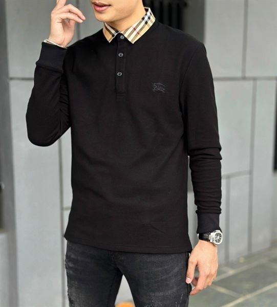  [ẢNH THẬT] Áo Dài Tay Nam Nữ Trơn Cải Cổ 2 Màu Đen/Trắng 