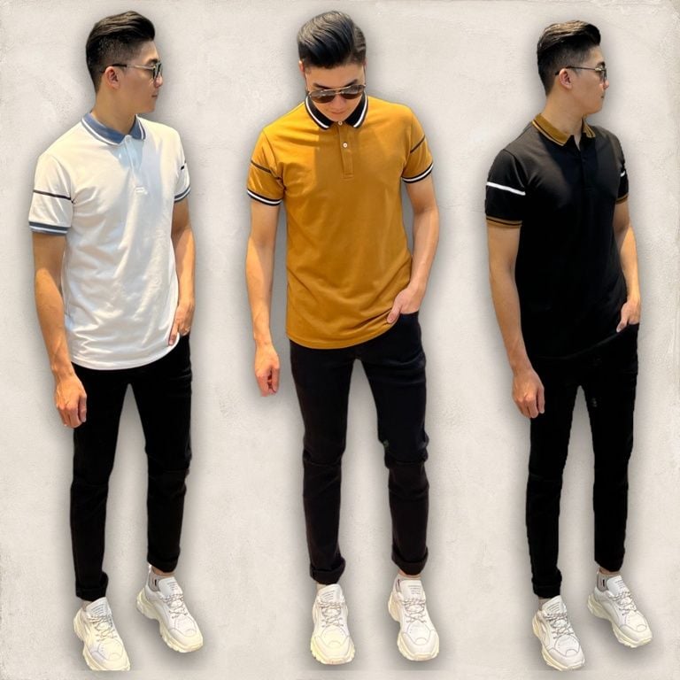  [ẢNH THẬT] Áo Polo Ngắn Tay Cải Cổ Đen/Trắng/Nâu 